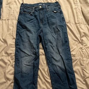 Medium wash sky high straight leg jeans